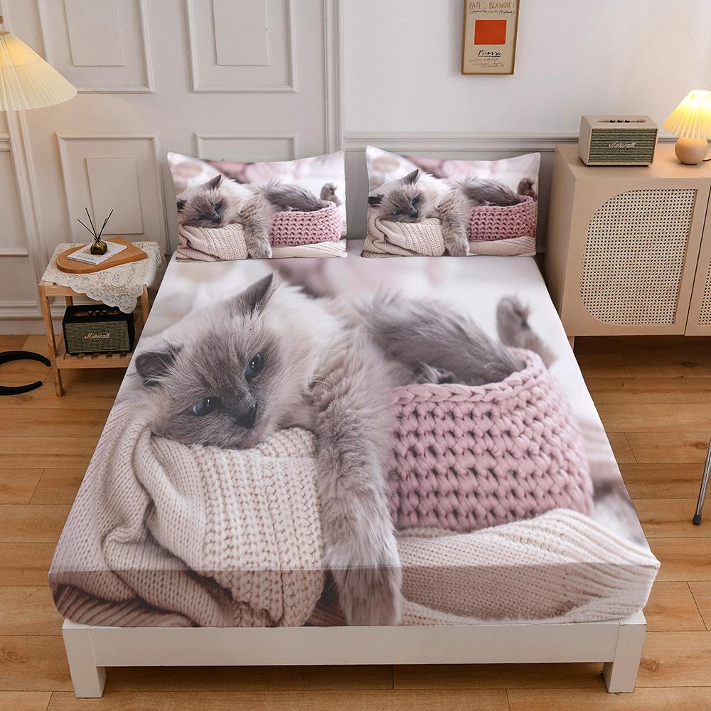 

Простыня наматрасник на подкладке с рисунком милого серого кота