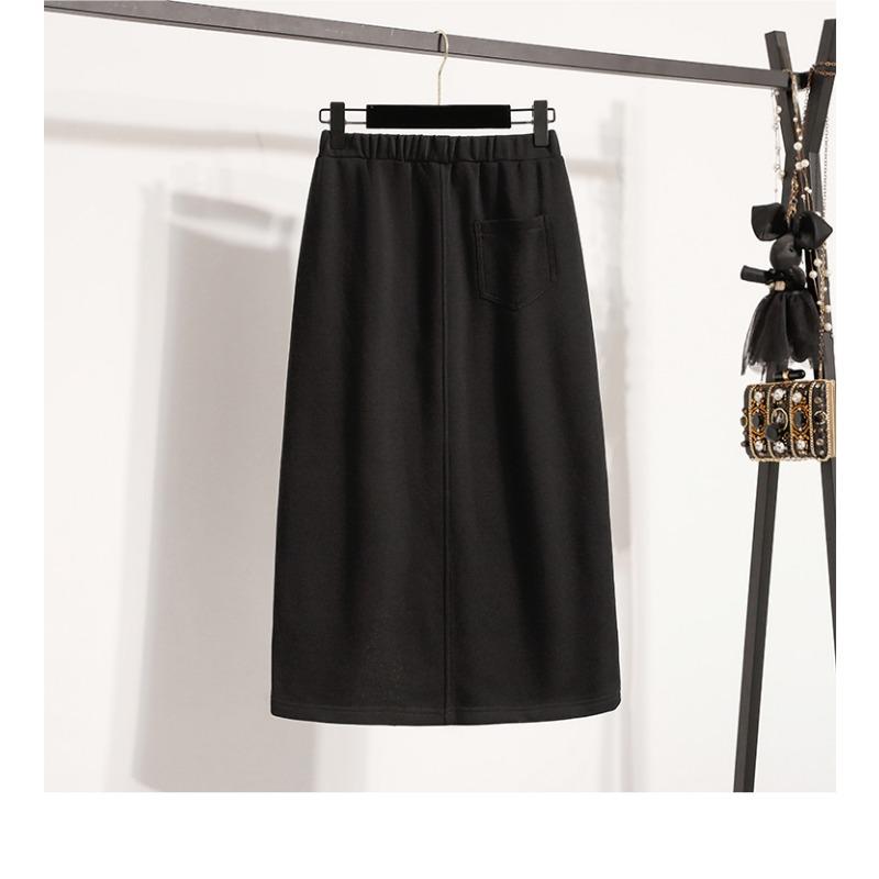 DIMANAF 2025 Plus Size Long Skirts Women Elastic Casual Loose Cotton Basic Solid Autumn