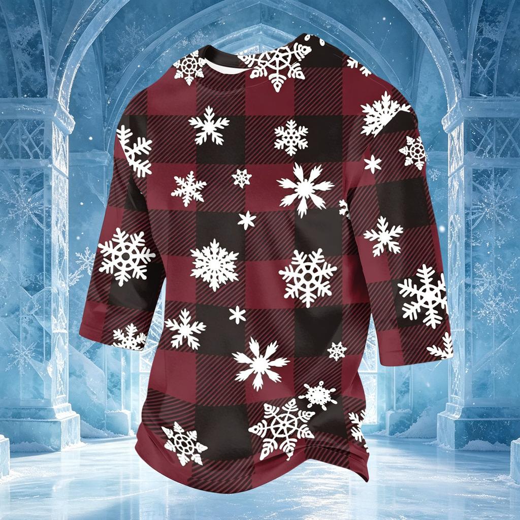Men's Casual Neck Three-Quarter Sleeve Christmas Print T-Shirt for Holiday Festive Wear