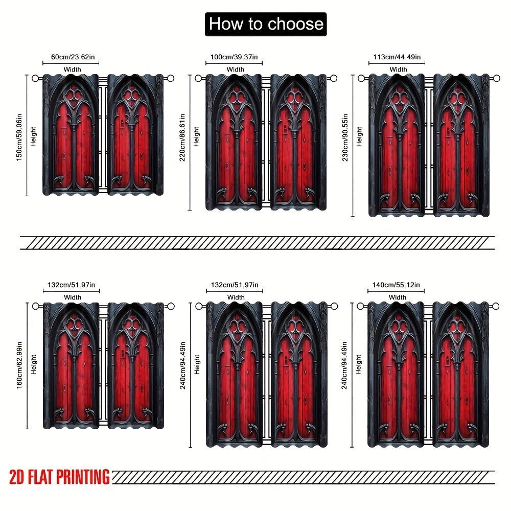 2pc Gothic Door Print Blackout Curtains – Light-Filtering for Bedroom   Living Room & Office – Ideal for Holiday & Party Decor