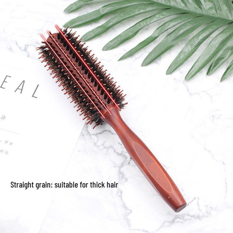 Boar Bristle Wood Roller Comb for Straight & Curly Hair Styling