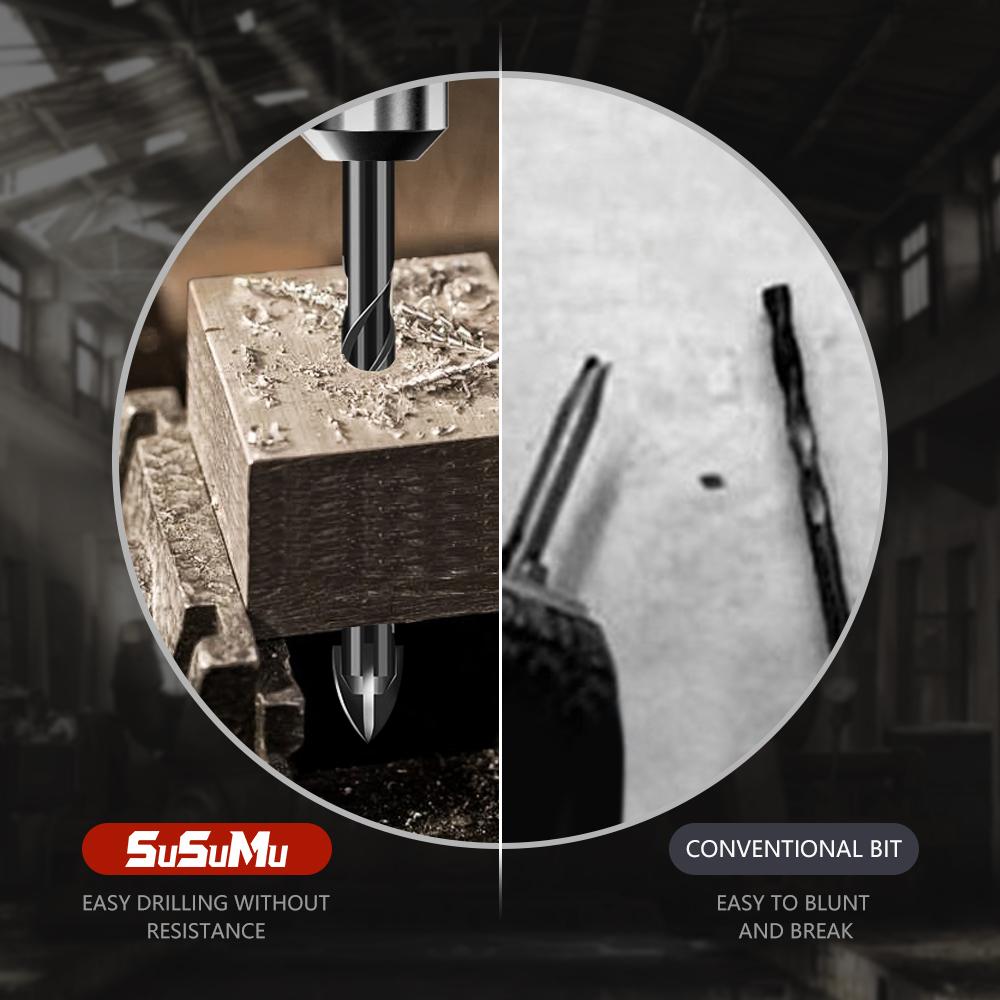 SuSuMu 3-12mm Cross Hex Tile Drill Bits Set for Glass Concrete Ceramic Hole Opener Brick Hard Alloy Triangle Bit Tool Boxed Kit