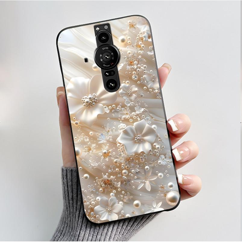Printing Pattern Case For Sony Xperia Pro-I Fundas Soft Silicone Black Shell Cover Cute Flower Cartoon Casing Capa Coque