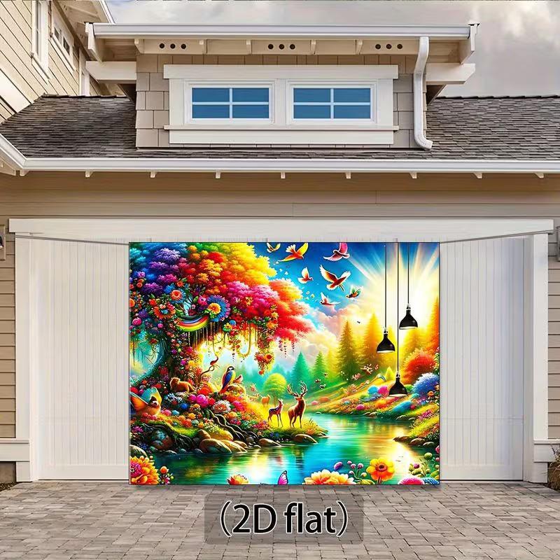 2D Fairy Tale Backdrop, Vibrant Forest with Rainbow Tree and Wildlife Background for Photoshoot