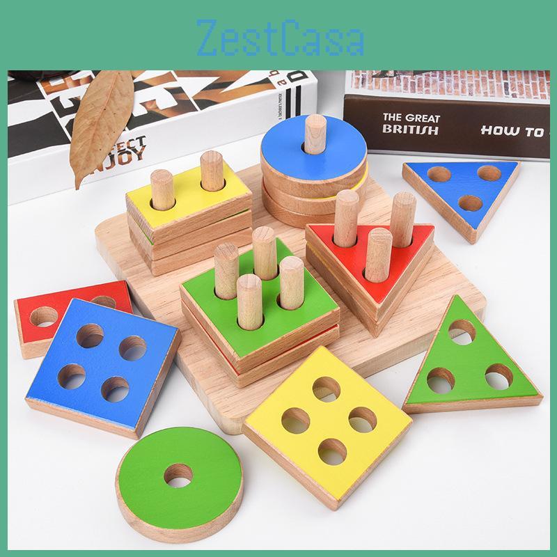 Childrens Geometric Wooden Shape Cognitive Matching Intelligent Column Toy Set