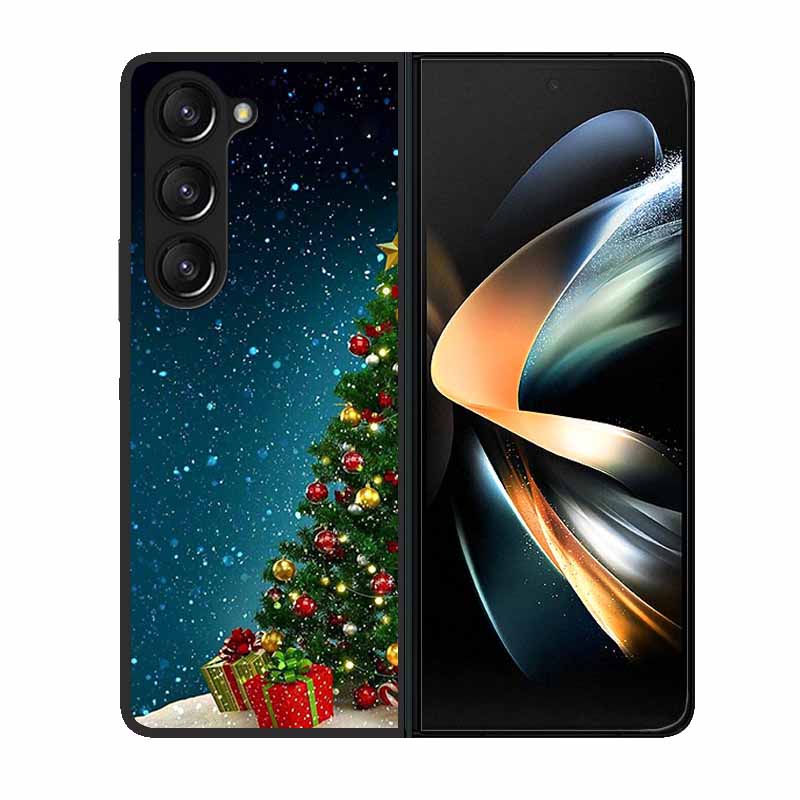Christmas Case For Samsung Galaxy Z Fold 6 5 4 3 Cover Fold5 Fold4 Lovely Black Hard Plastic PC Cover For Galaxy Z Fold5 5G Case