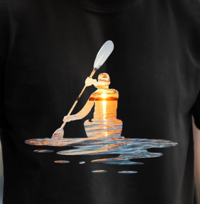 Sunset Kayaker T-Shirt | Paddle Silhouette Tee, Kayak Shirt, Beachwear S