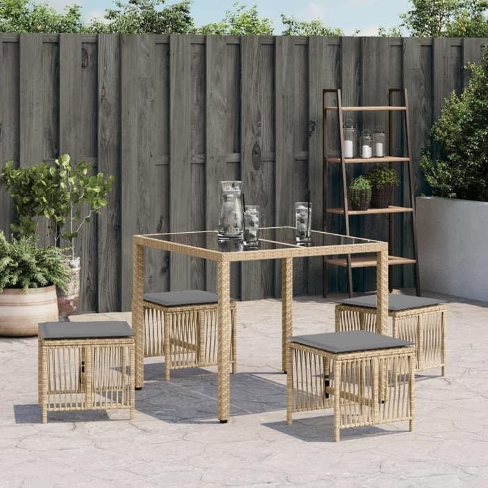 VidaXL Lot de 4 Tabourets de Jardin avec Coussins, Chaises de Patio, Sièges de Terrasse, Meubles d'Extérieur, Mélange Beige 365061