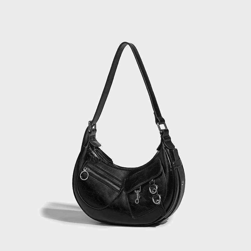 

New Bass Large Capacity One Shoulder Oblique Cross Underarm Women s High Sense Niche Punk Cool Spicy Crescent Women s Bag чорний