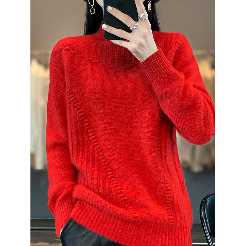 Women's Thickened Short Sweater with Half-High Collar - Cozy Cashmere Blend, Loose Fit, Long Sleeve, Winter Base Layer, Lazy Style.