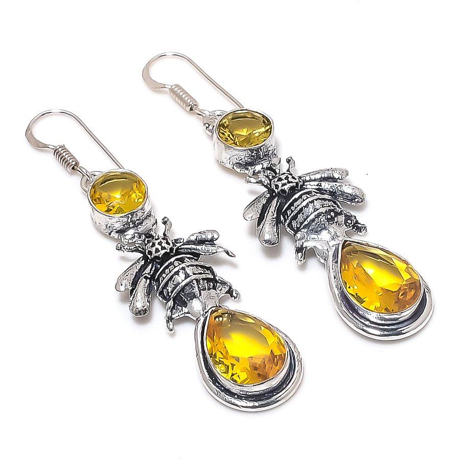 

Natural Citrine Gemstone Handmade 925 Sterling Silver Earring 2.56 o3D46