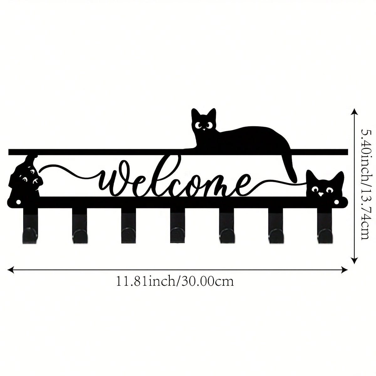 

Bohemian Welcome Cat Metal Key Holder Multi Hook Wall Decor Gift for Cat Lovers