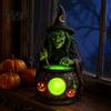 Figuritas Decorativas Detalladas Bruja de Halloween Caldero Lámpara, Adorno de Estatua de Resina, Luz de Mesa Única Espeluznante para Decoración de Escritorio