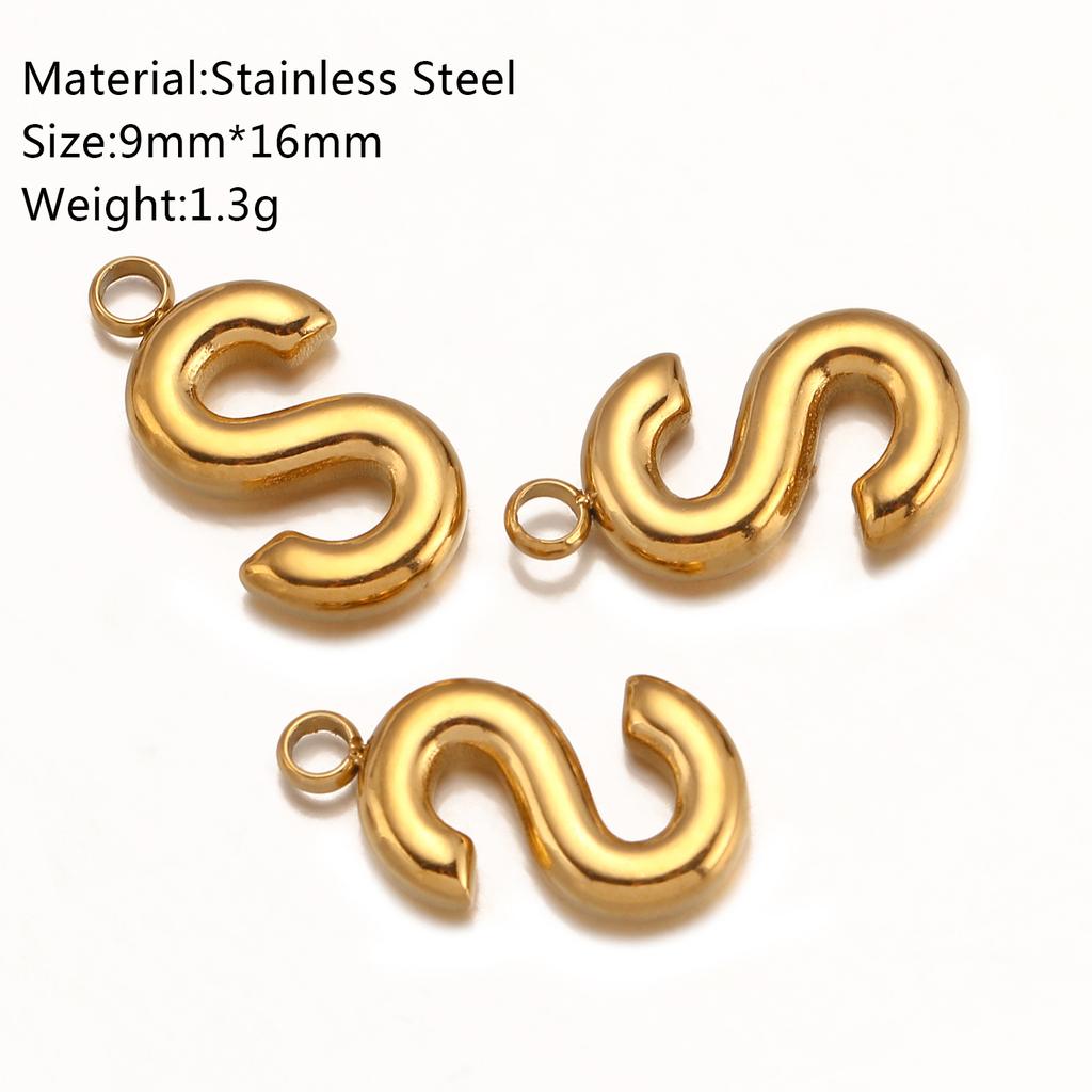 3Pcs Initial Charms 3D Stainless Steel English Letter Pendant 18K Gold Color PVD Plated Bubble Alphabet Charm DIY Jewelry Making