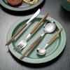 4pcs Stainless Steel Imitation Wooden Handle Cutlery Set Dinnerware Clamp Western Tableware Knife Fork Tea Spoon sets