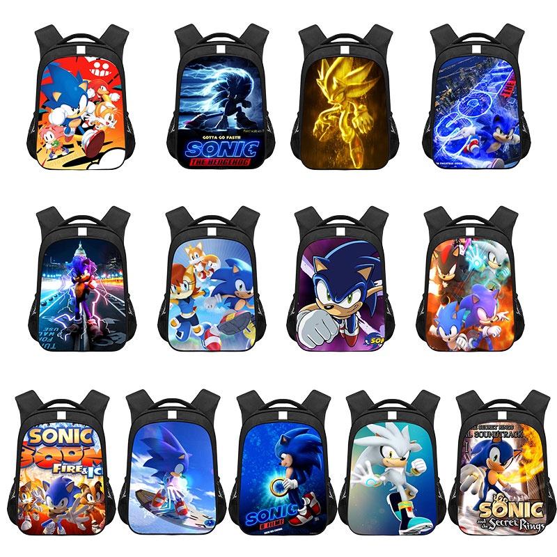 Sonic Cartoon Kids Backpack Durable Polyester Material 20-35l Capacity Zipper Closure Cushioned Shoulder Straps 44*30.5*16cm