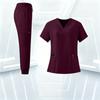 Women's Uniform Set with V-Neck and Pockets, Short Sleeve Scrub Top and Pant Set, Quick-Dry Color Uniform for Work