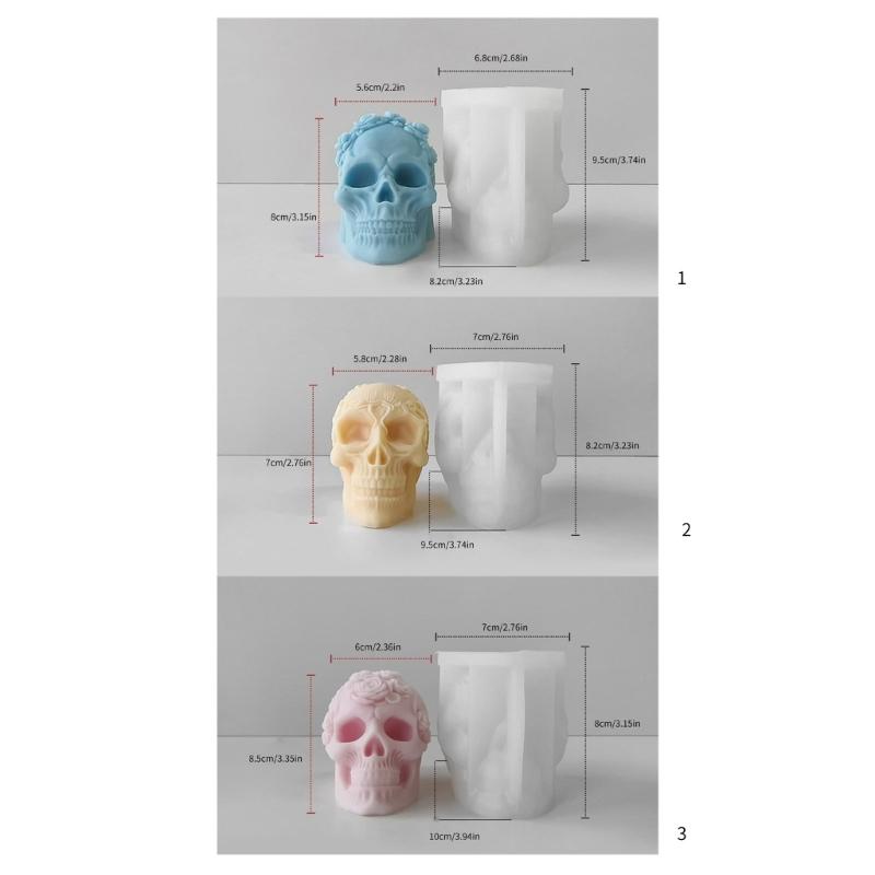 3D Skull Resin Molds Halloween Candle Mold Rose Skull Shaped Candle Making Mould Handmade Fondant Cake Aromatherapy Mold