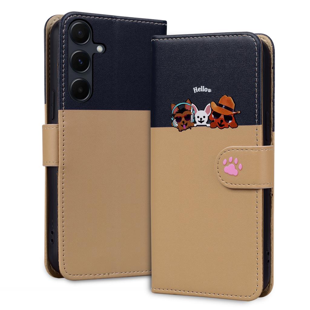 Cartoon Pet Series for Samsung Galaxy A35 5G Case Wallet Splicing Leather Cover