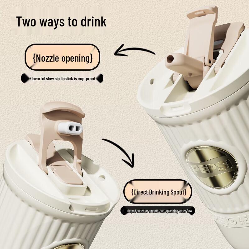 PEPSI 400ml Isolerad Kaffemugg i 316 Rostfritt Stål med Sugrör