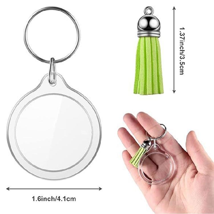 50pcs Fringe Key Rings Blank Photo Frame Keychain Phone Hangings Decoration