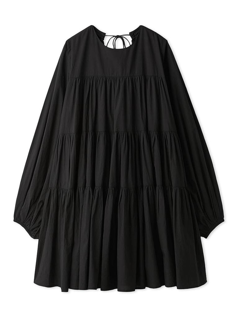 Emi Cambric Tiered Free Size Dress, 13WFO254020, Women's, Black,