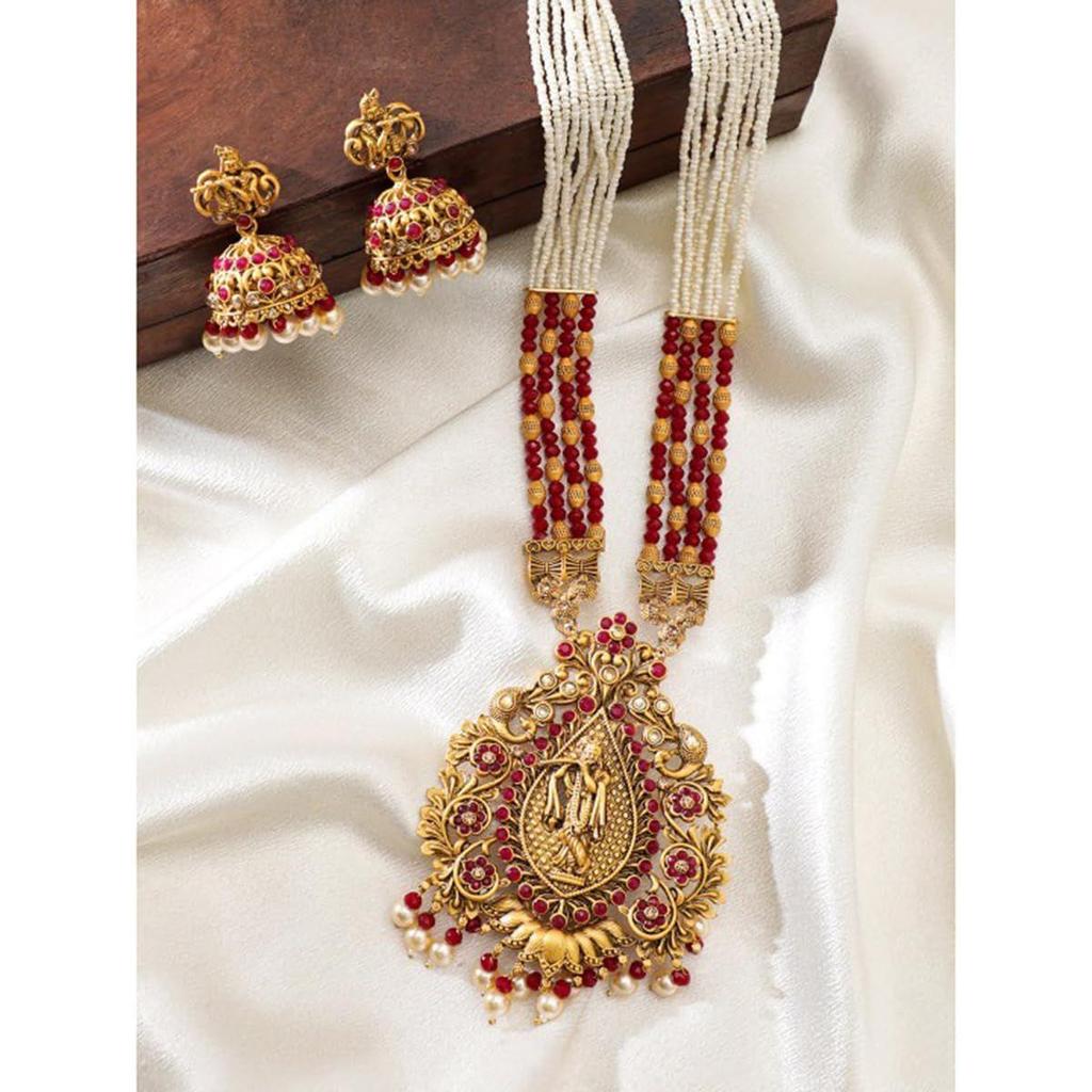 Kundan & Multi-Strand Pearl Bead Detailing-Peacock/Ganesh/Shiv-Parvati Motif Necklace Set