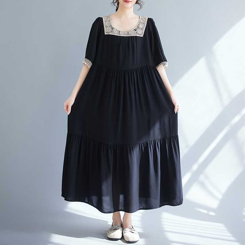 

Women s Round Neck Loose Color Slimming Dress One size імбирний
