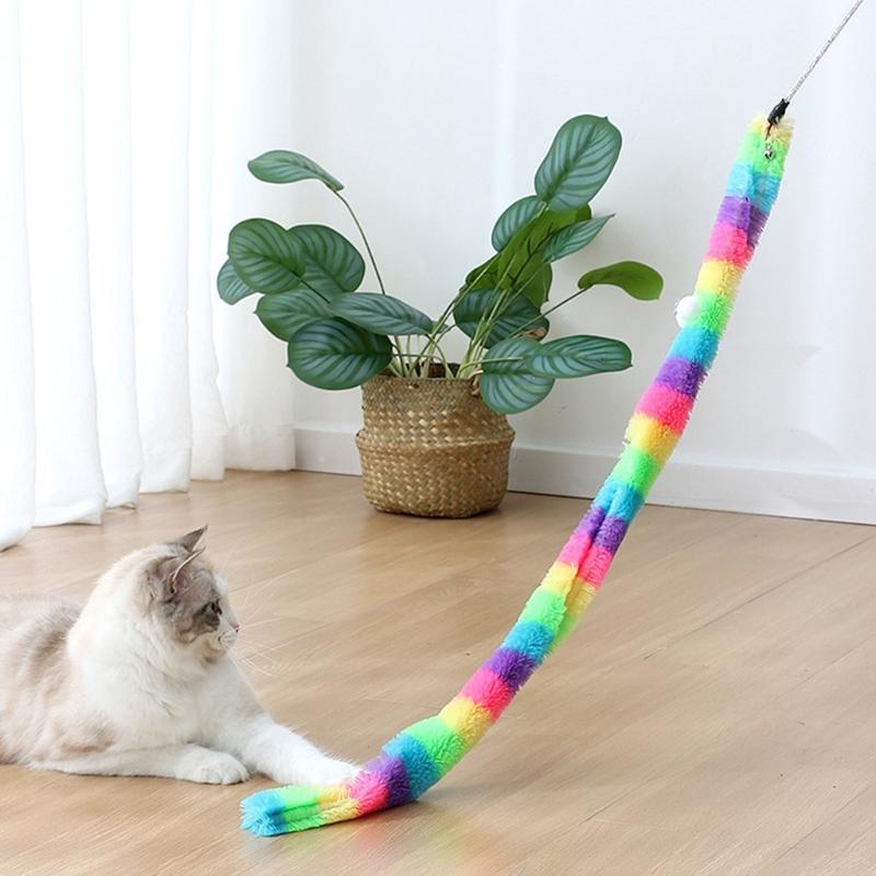 2 Pieces Cats Toy Wand Teaser with Bell Plush Strip Toy Interactive for Indoor Cats Gift for Kitten Playing Exercisin