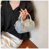 IELGY Korean Style Denim Sequined Portable Bowling Bag Contrast Color One-Shoulder Messenger Small Square Bag