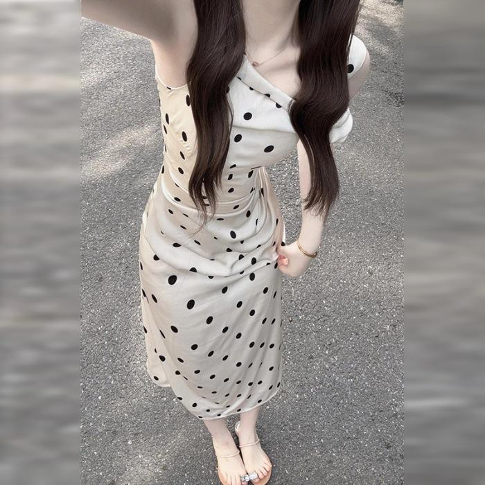 Mm summer white polka dot dress French temperament hip-wrapped long dress is popular in spring and new