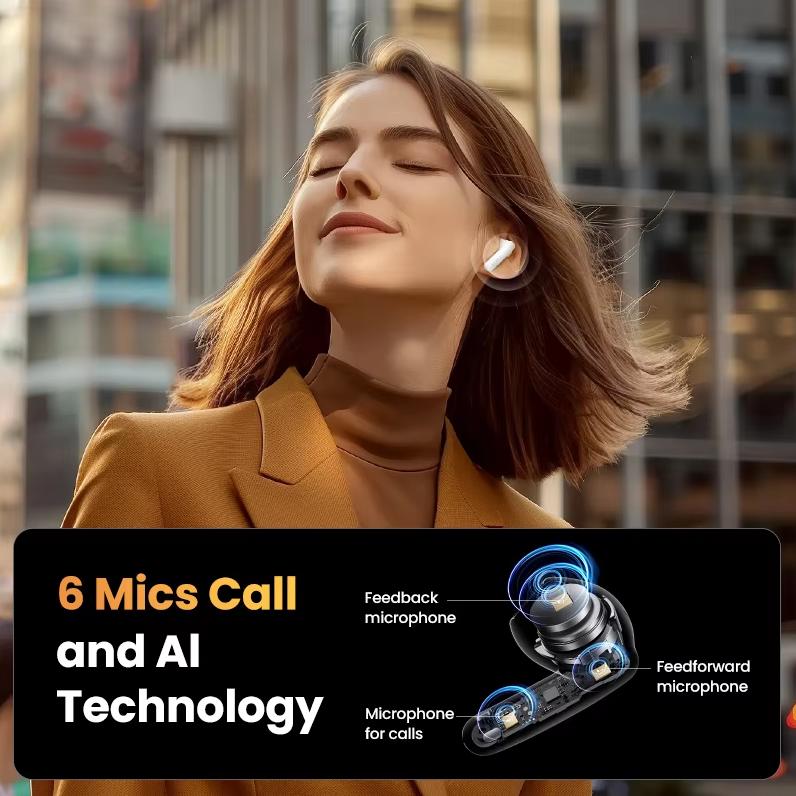 UGREEN Hitune H6 Pro+Bluetooth earphones with semi in ear adaptive noise reduction for long battery life, suitable for Apple, Huawei