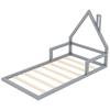 90*200cm Children's Bed, Low Bed, House Shape, Solid Pine, Simple Design, Gray