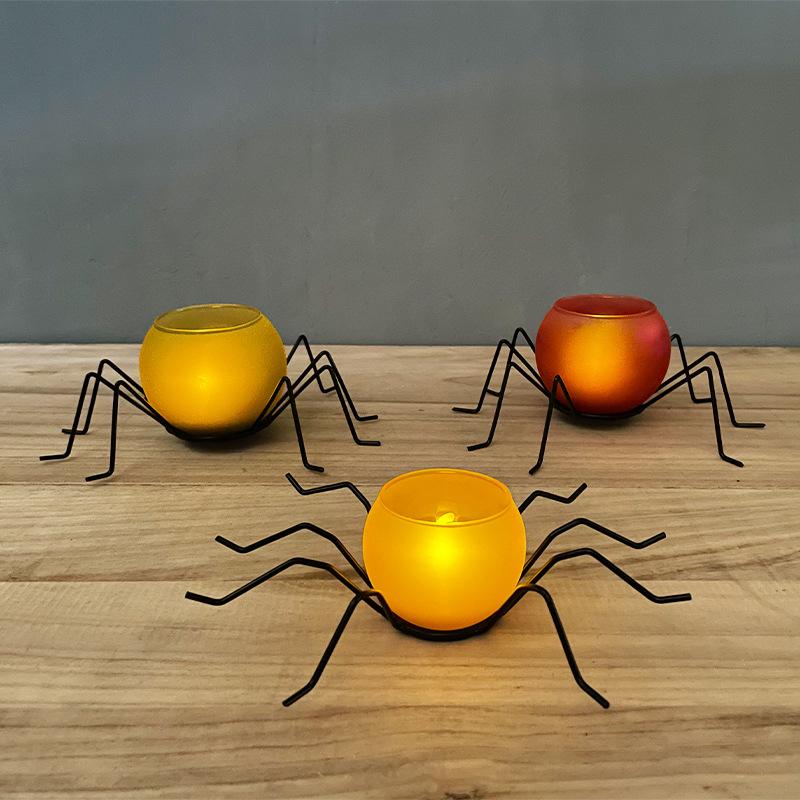 

2024 New Halloween Wrought Iron Spider Candle Holder Glass Candlestick Party Easter Decorative Lights Creative Ornaments