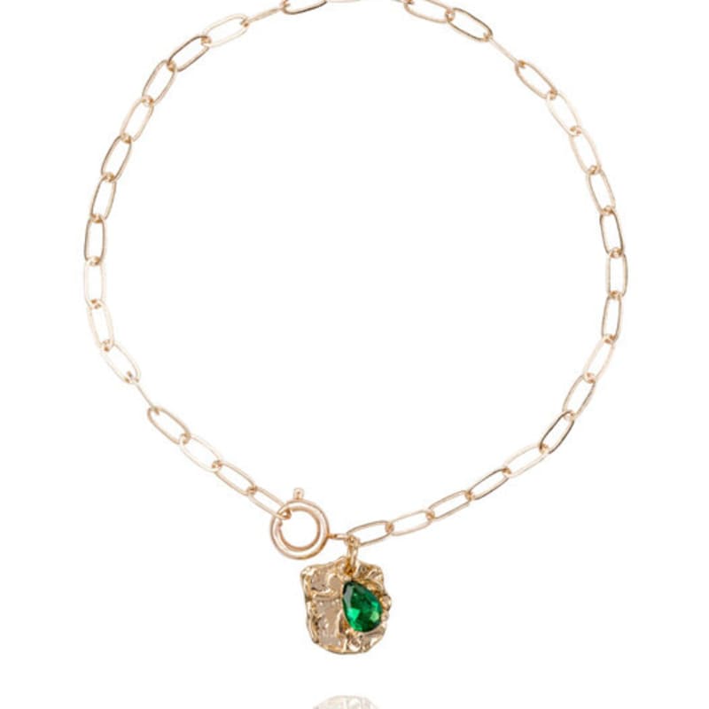 AUGUST ALICE Rough Piece Emerald Oval Chain Bracelet