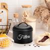 Suwimut Coffee Filter Holder, Black Enamelware Basket Coffee Filter Holder Storage Container with Lid, Rustic Round Metal Coffee Filter Dispenser for