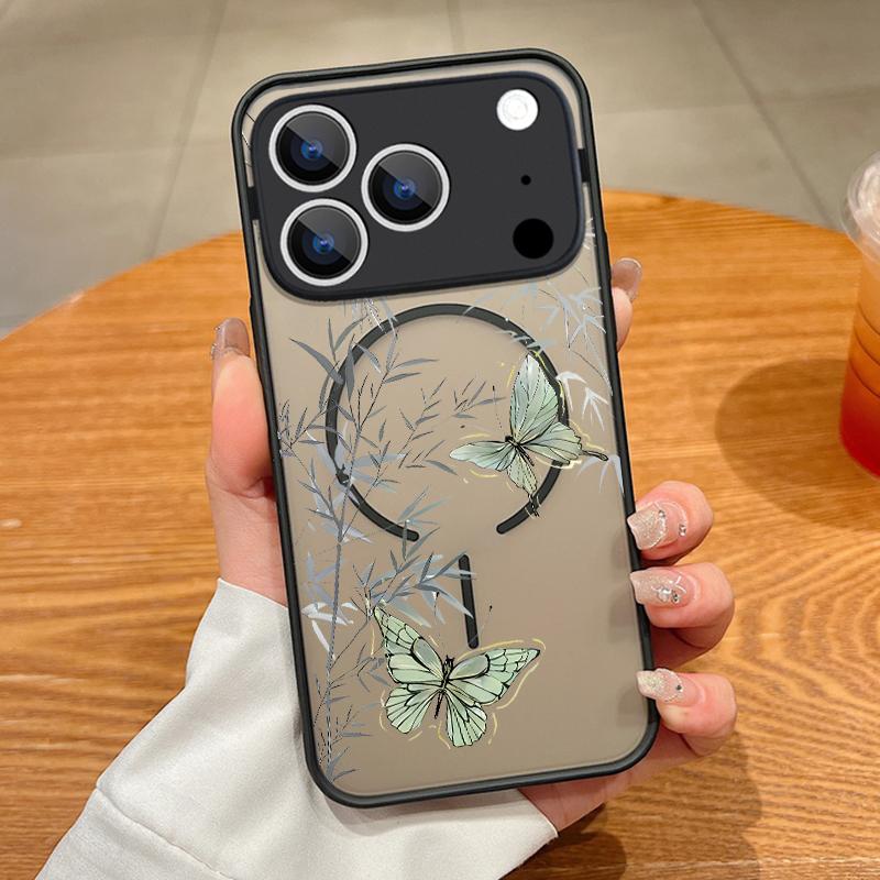 Creative Butterfly Flowers Pattern Case For iPhone 17 Pro Max Magnetic For Magsafe Matte Cover For iPhone 16 Pro Max 15 14 13 16E Air