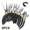 8Pcs Mini Pliers Set Long Nose with Teeth Flat Jaw Round Curved Needle Diagonal Nose Wire End Cutting Cutter Tools.