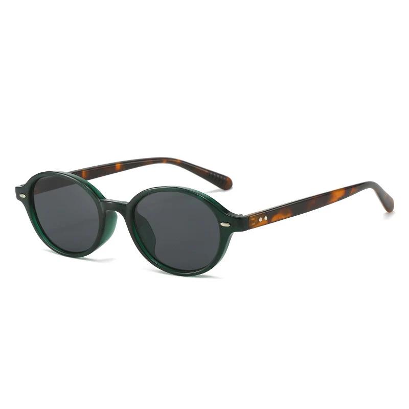 SHAUNA Retro Small Oval Men Rivets Sunglasses Fashion Women Dark Green Sun Glasses