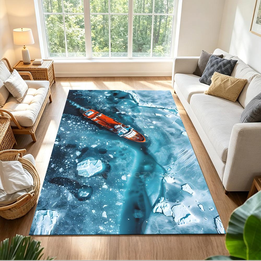 Crystal Clear Lake Boat Non-Slip Home Carpet Design for Office Decor Living Room Gift
