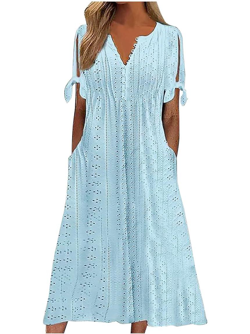 

Платье с V-образным вырезом, однобортное, с люверсами, с короткими рукавами и завязками на манжетах XL