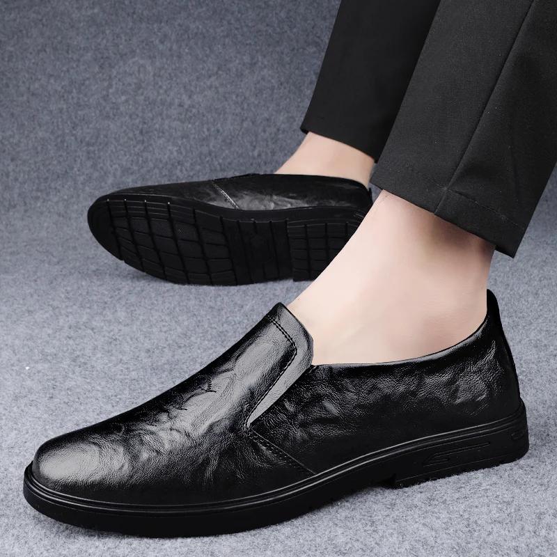 Spring New Business Dress Knurling Loafers Men Casual Leather Shoes Slip On Driving Flat Fashion Luxury Designer Brand Moccasins