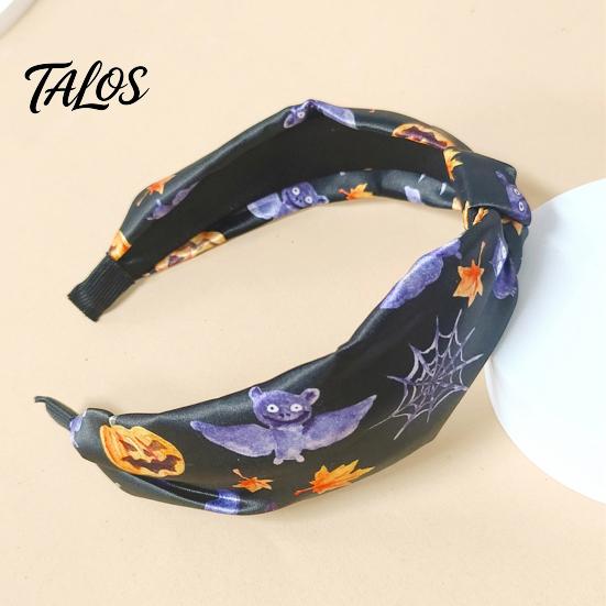 Wide Brim Fabric Headband Halloween Knotted for Women, Retro Turban Headband, Ghost Party Hairband Bat Pumpkin Hair Band, Cosplay Costume Accessories