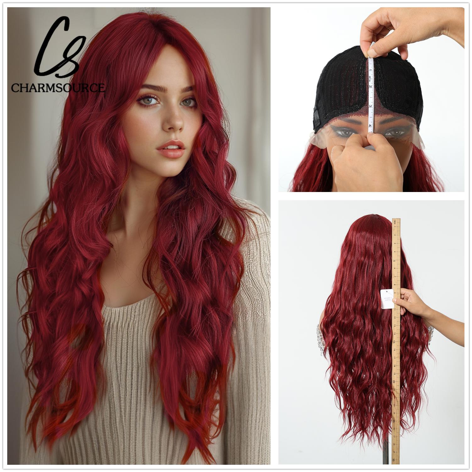 

ALAN EATON Длинный красный парик с кружевной передней частью, синтетические вьющиеся парики с темными корнями для чернокожих женщин, натуральный, высокой плотности, термостойкий