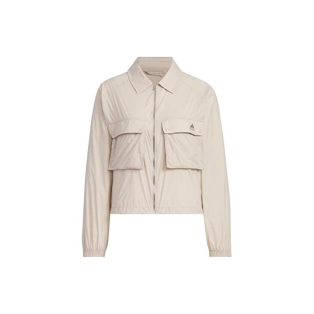 Adidas Solid Color Zip-Up Jacket With Large Pockets Women Outerwear Light-Khaki JI9800