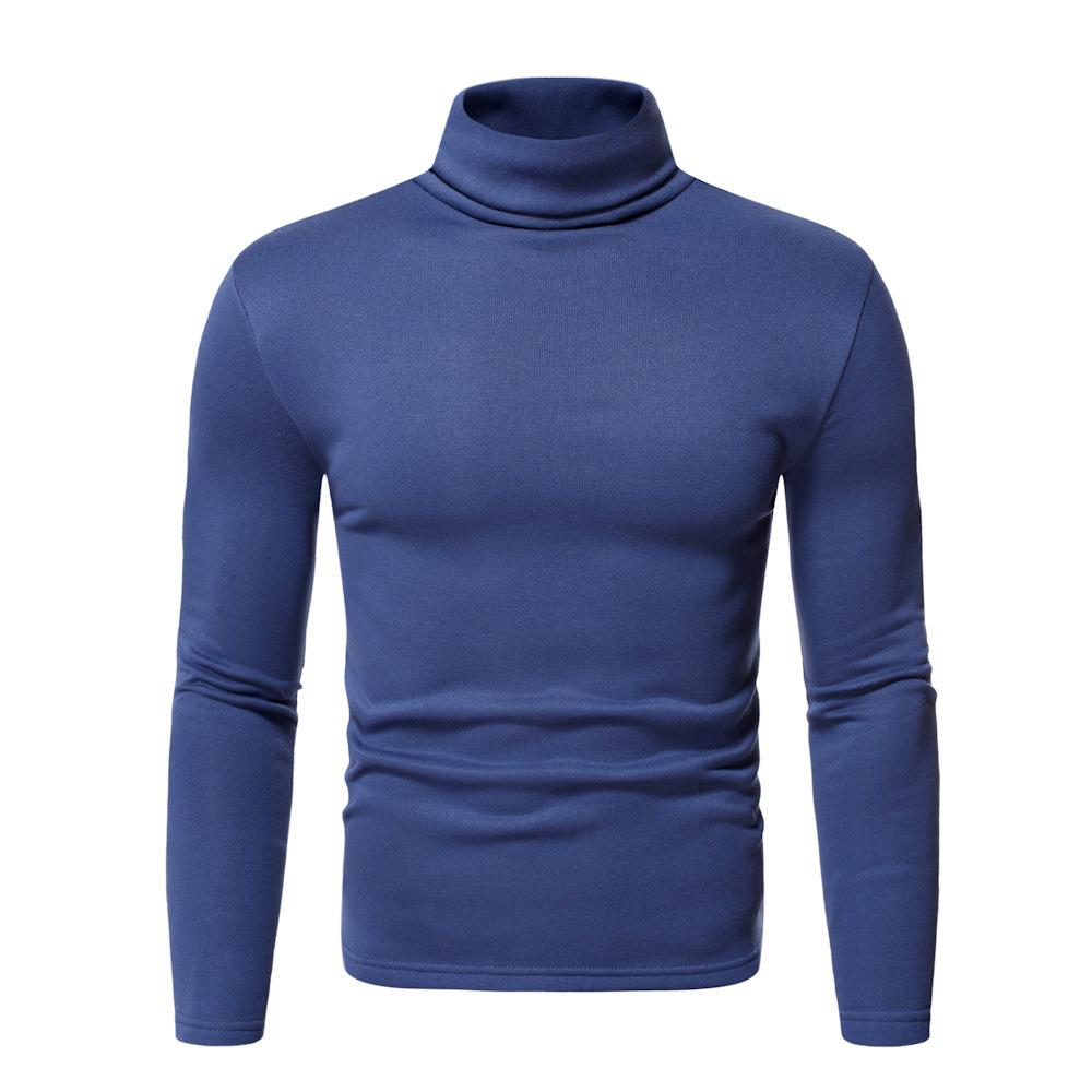 Men's High Neck Fleece Sweatshirt - Solid Color Autumn/Winter Pullover Base Layer T-shirt