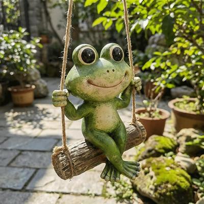 Harz Hängender Frosch Gartenstatue Handgefertigt Lebensecht Garten Tierstatue Niedlicher Frosch Schaukel Ornament Einweihungsgeschenk