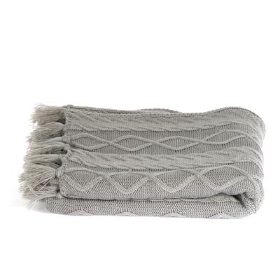 [R2428] - Designer 'Boho' Grey Plaid (knitting) - 120x150cm
