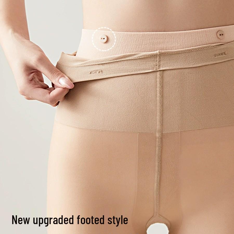 Double-Layer Fleece-Lined Black Stockings: Sheer Nude Button-Style Leggings for Autumn/Winter Women