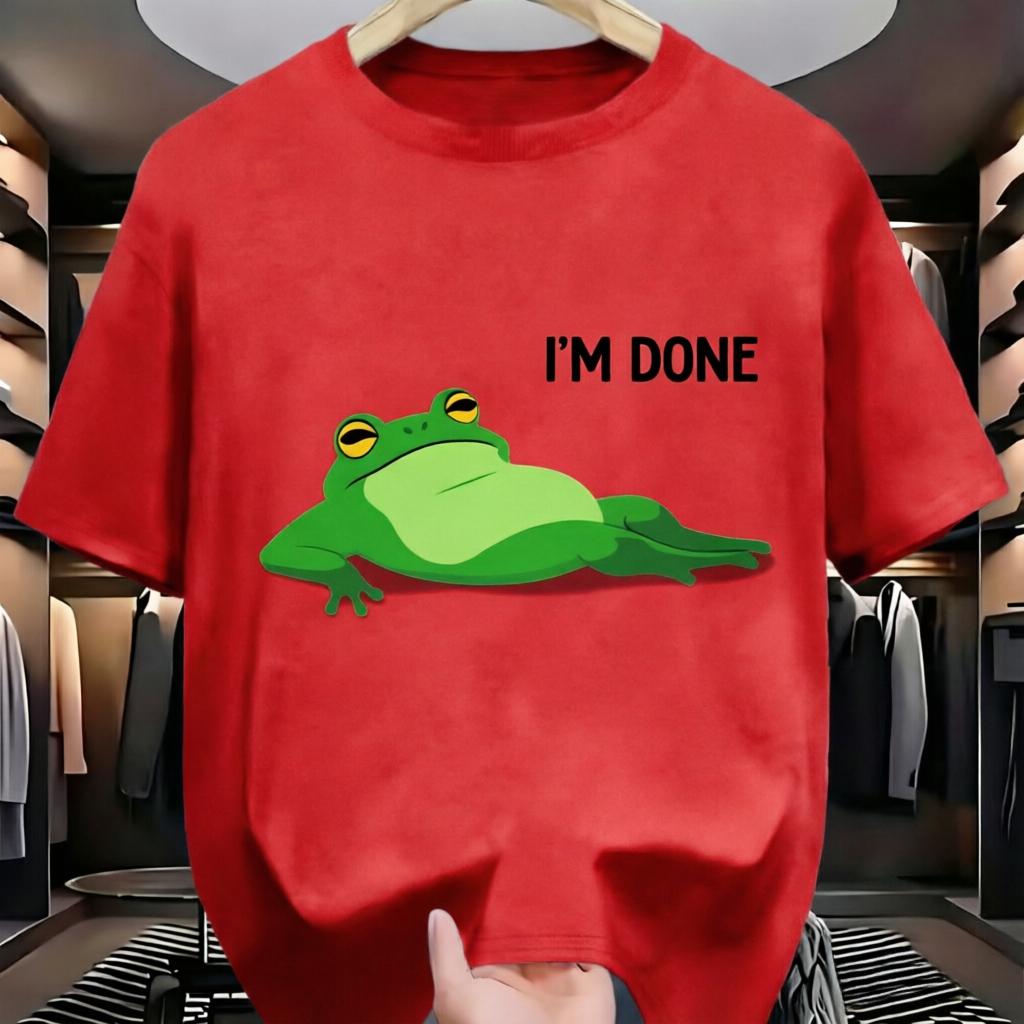 Cartoon Green Frog with Im Done Quote Summer Fashion TShirt Unisex WoUnisex Casual Loose Cotton Streetwear Tee